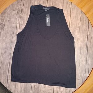 Lulu's Black Ribbed Flowy Tank Top Size L